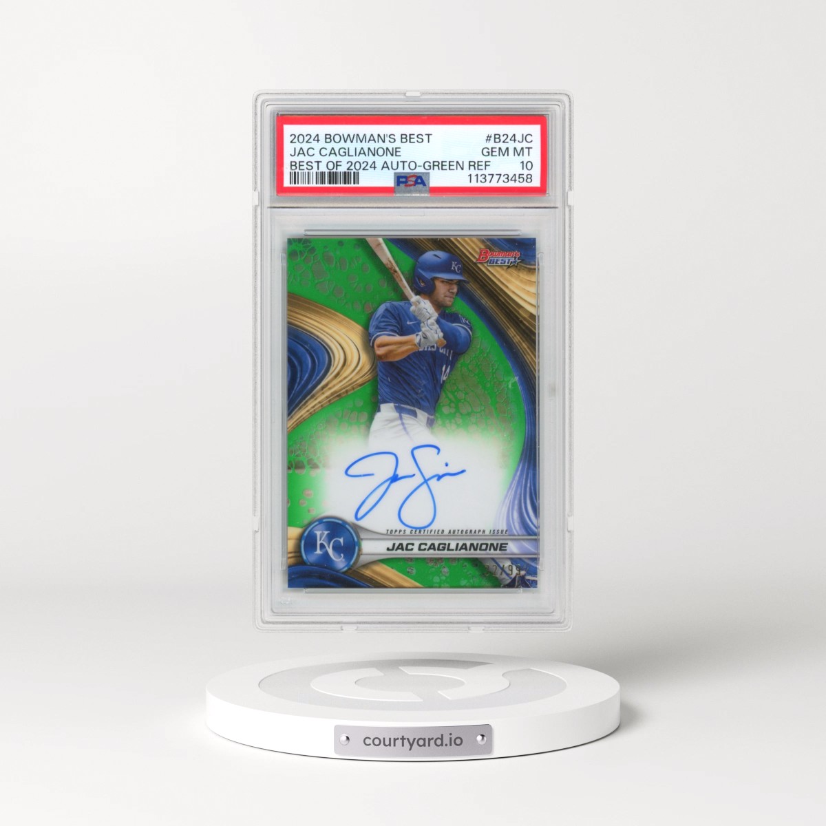 2024 Bowman's Best Best of 2024 Autographs #B24JC Jac Caglianone - Green Refractor (PSA 10 GEM MINT)