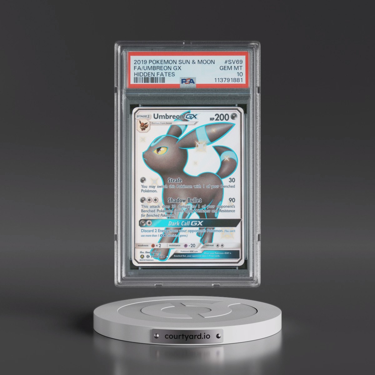 2019 Pokémon Sun & Moon Hidden Fates #SV69 Umbreon GX - Holo Full Art (PSA 10 GEM MINT)