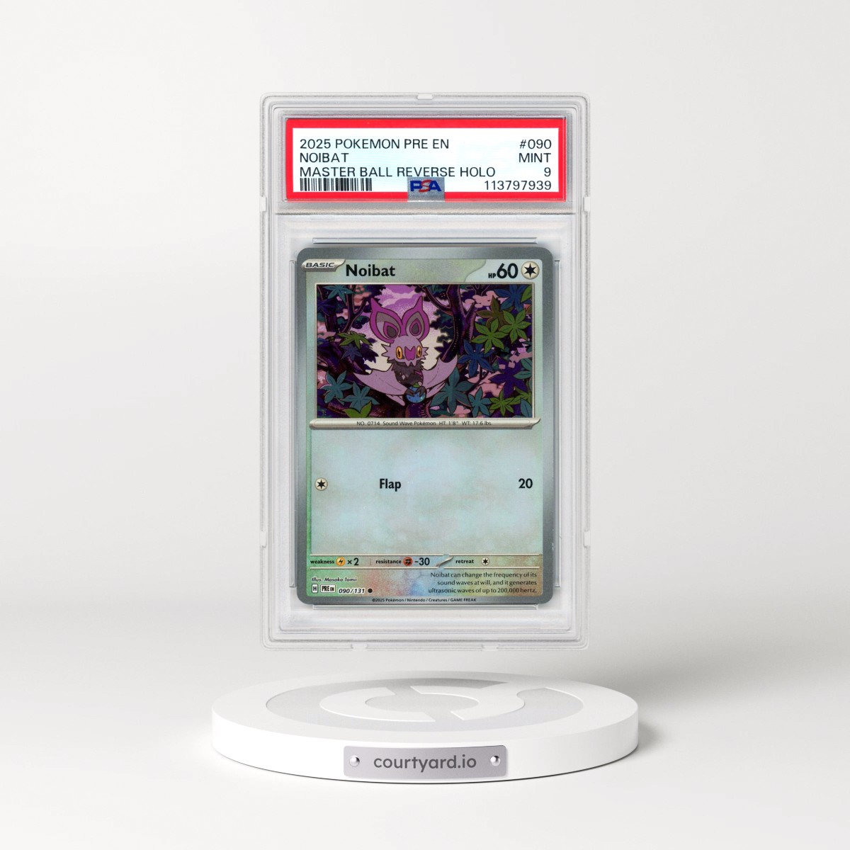 2025 Pokémon Pre EN-Prismatic Evolutions #090 Noibat - Reverse Holo Master Ball (PSA 9 MINT)