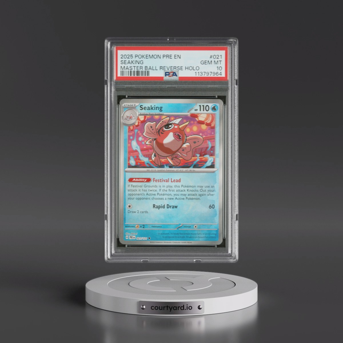 2025 Pokémon Pre EN-Prismatic Evolutions #021 Seaking - Reverse Holo Master Ball (PSA 10 GEM MINT)