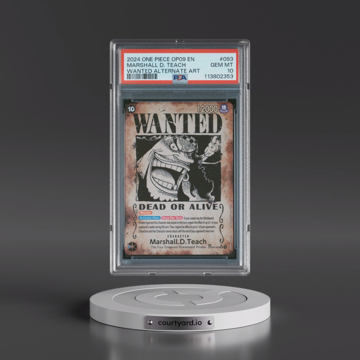 2024 One Piece OP09-Emperors in the New World #093 Marshall D. Teach - Wanted Alternate Art (PSA 10 GEM MINT)