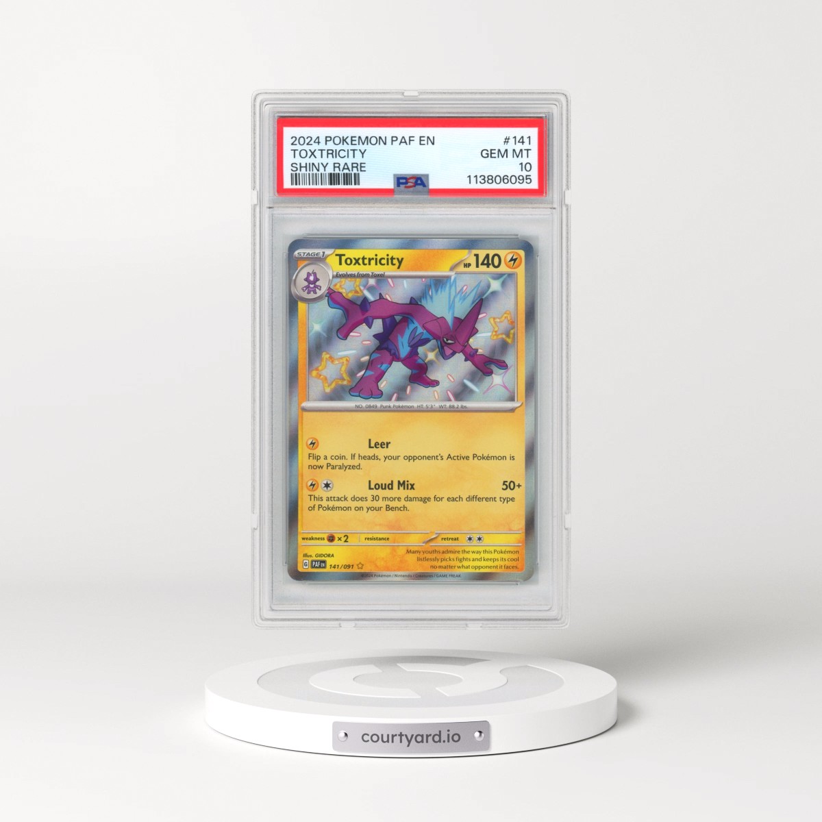 2024 Pokémon Paf EN-Paldean Fates #141 Toxtricity - Shiny Rare (PSA 10 GEM MINT)