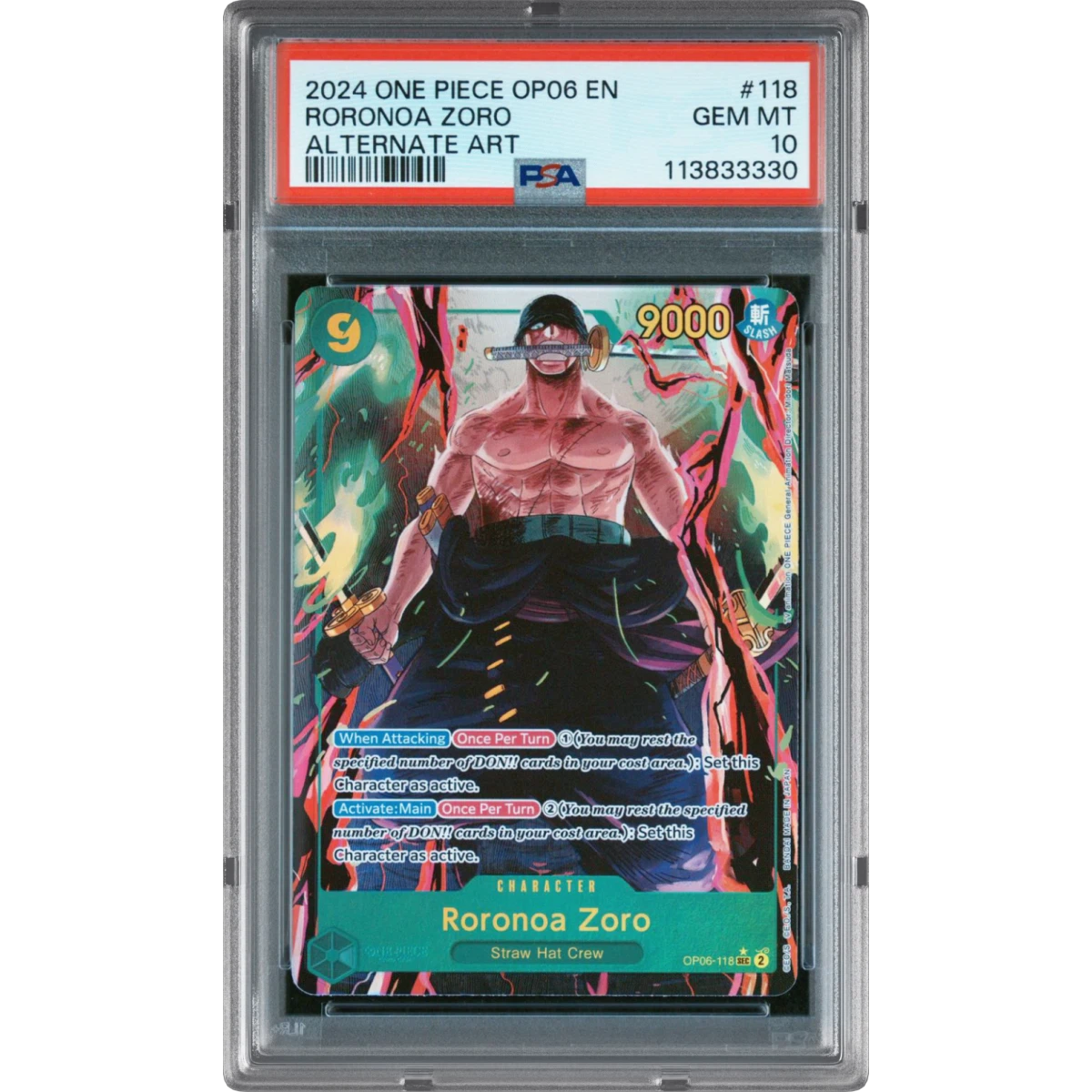 2024 One Piece OP06-Wings of the Captain #118 Roronoa Zoro - Alternate Art (PSA 10 GEM MINT)