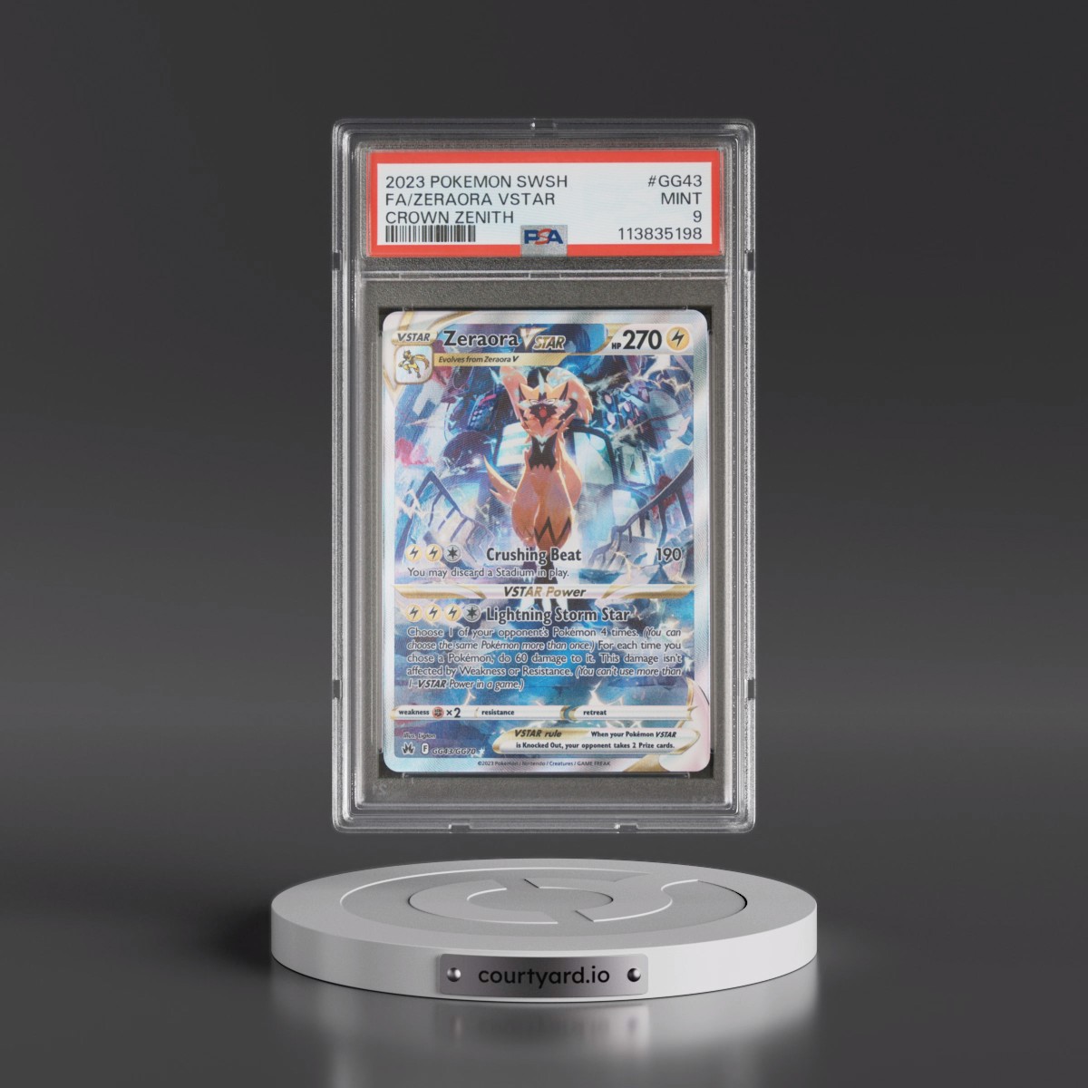 2023 Pokémon Sword and Shield Crown Zenith #GG43 Zeraora Vstar - Full Art (PSA 9 MINT)