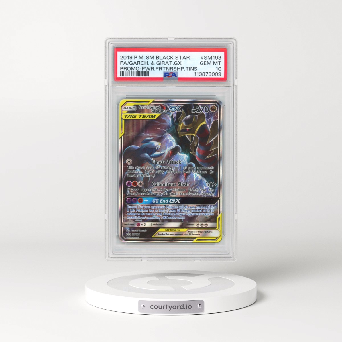2019 Pokémon SM Black Star Promo #SM193 Garchomp & Giratina GX - Holo Full Art Power Partnership Tins (PSA 10 GEM MINT)