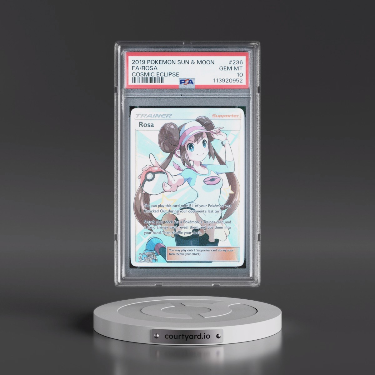 2019 Pokémon Sun & Moon Cosmic Eclipse #236 Rosa - Full Art (PSA 10 GEM MINT)