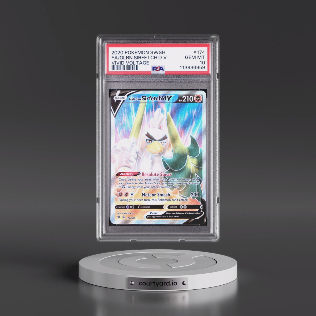 2020 Pokémon Sword & Shield Vivid Voltage #174 Galarian Sirfetch'd V - Holo Full Art (PSA 10 GEM MINT)