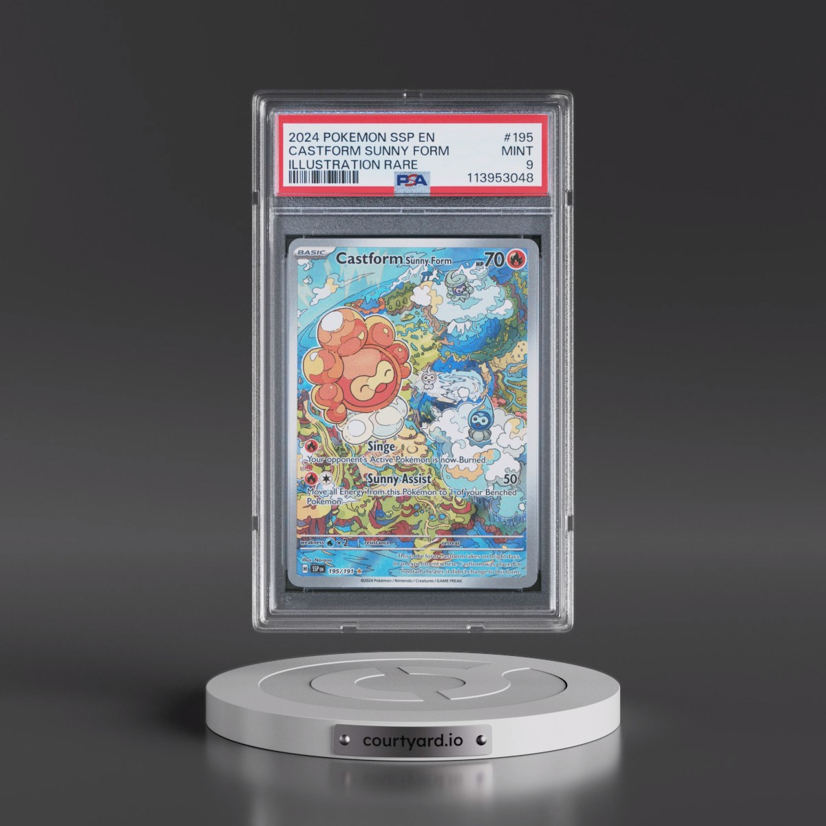 2024 Pokémon Ssp EN-Surging Sparks #195 Castform Sunny Form - Illustration Rare (PSA 9 MINT)