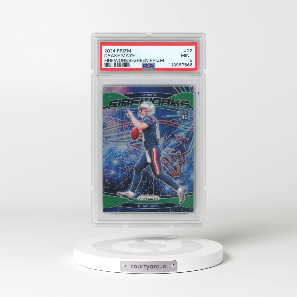 2024 Panini Prizm Fireworks #22 Drake Maye - Green Prizm (PSA 9 MINT)