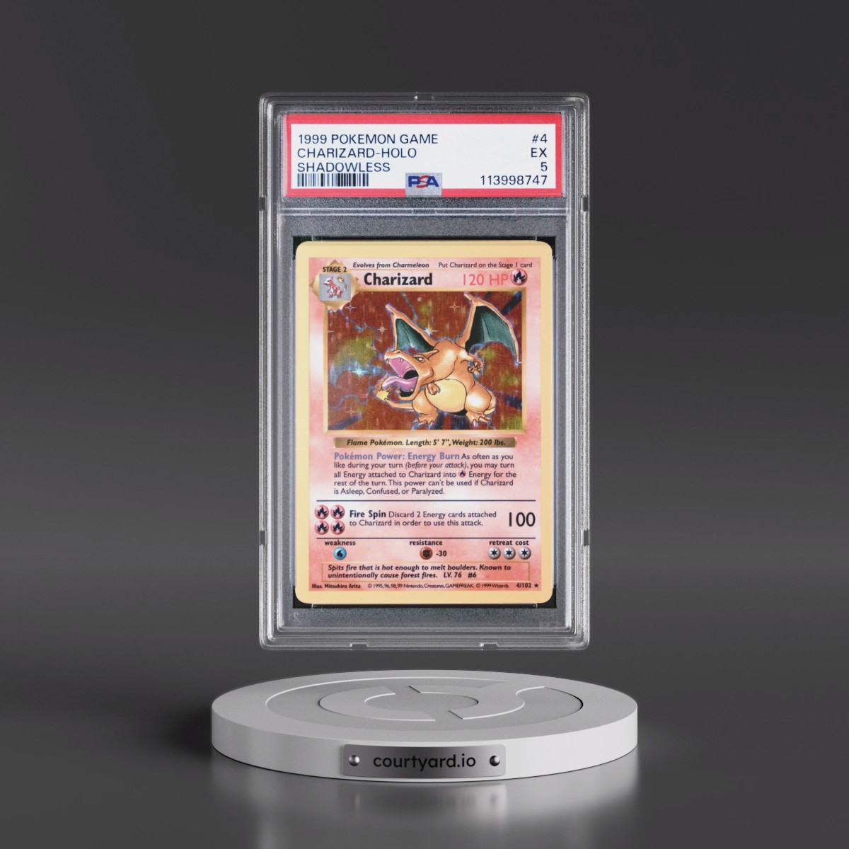 1999 Pokémon Game Charizard - Holo Shadowless #4 PSA 5