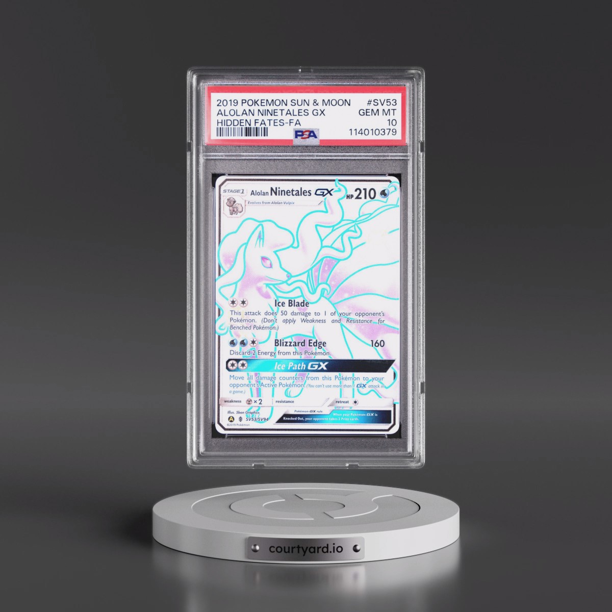 2019 Pokémon Sun & Moon Hidden Fates #SV53 Alolan Ninetales GX - Holo Full Art (PSA 10 GEM MINT)