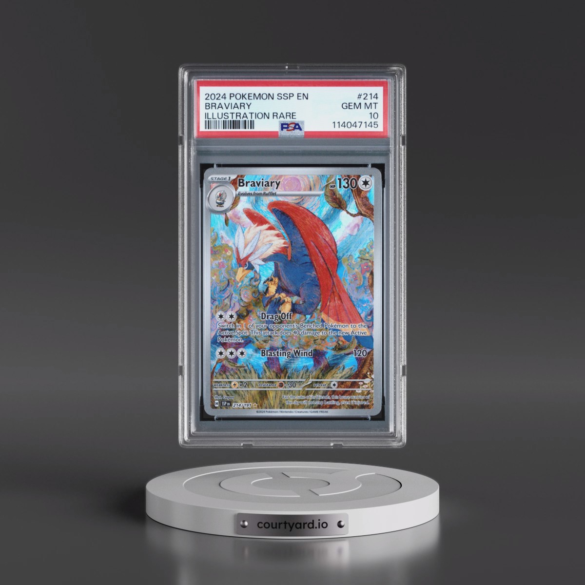 2024 Pokémon Ssp EN-Surging Sparks #214 Braviary - Illustration Rare (PSA 10 GEM MINT)