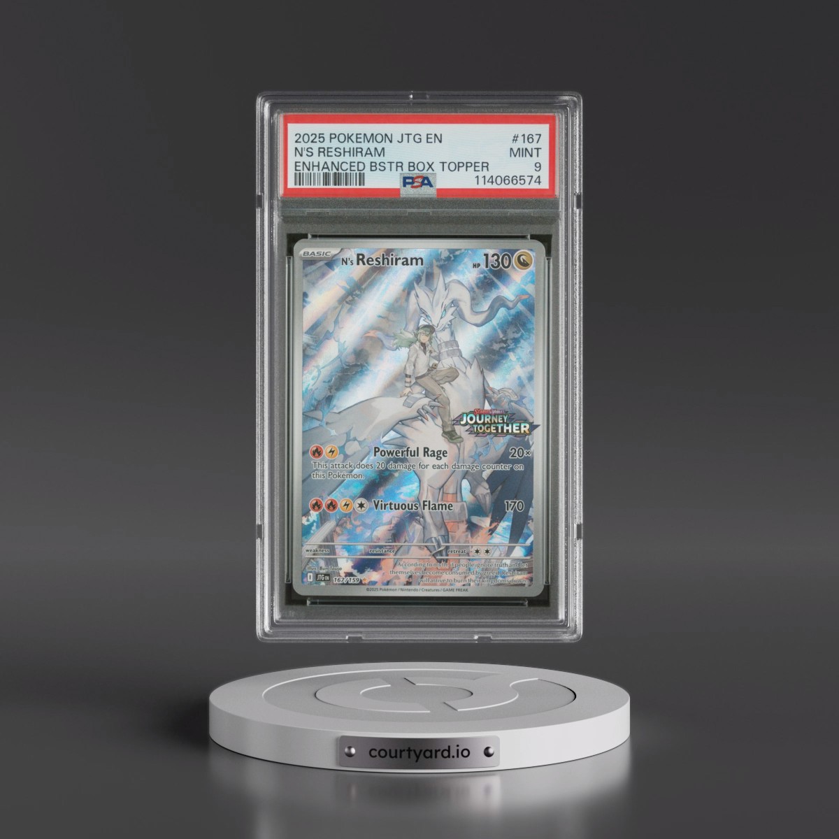 2025 Pokémon Jtg EN-Journey Together #167 N's Reshiram - Enhanced Booster Box Topper (PSA 9 MINT)