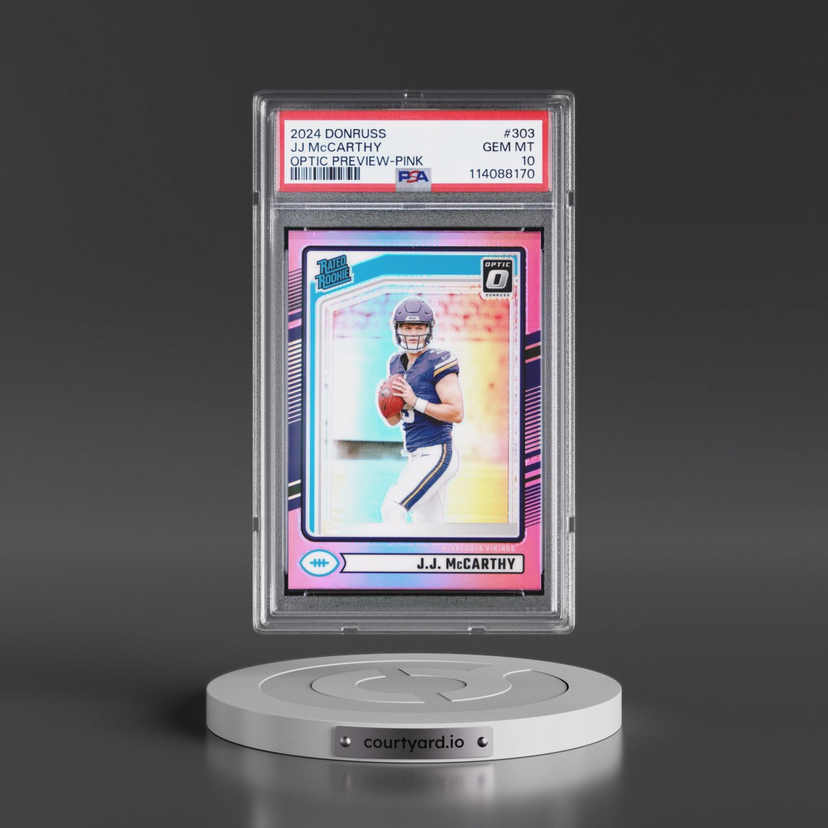 2024 Panini Donruss #303 JJ McCarthy - Optic Preview-Pink (PSA 10 GEM MINT)