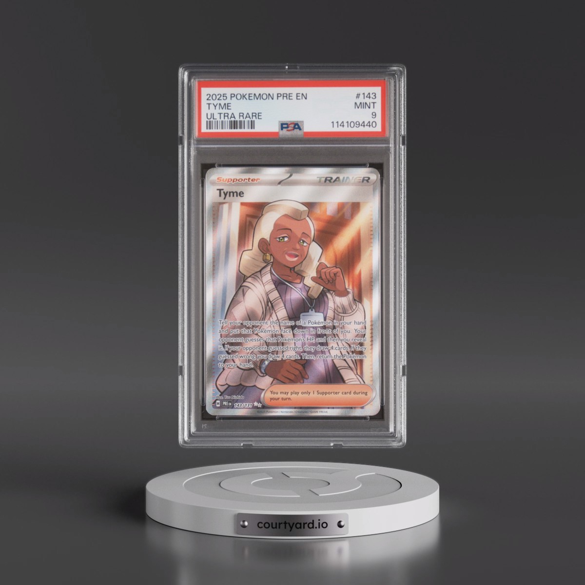 2025 Pokémon Pre EN-Prismatic Evolutions #143 Tyme - Ultra Rare (PSA 9 MINT)