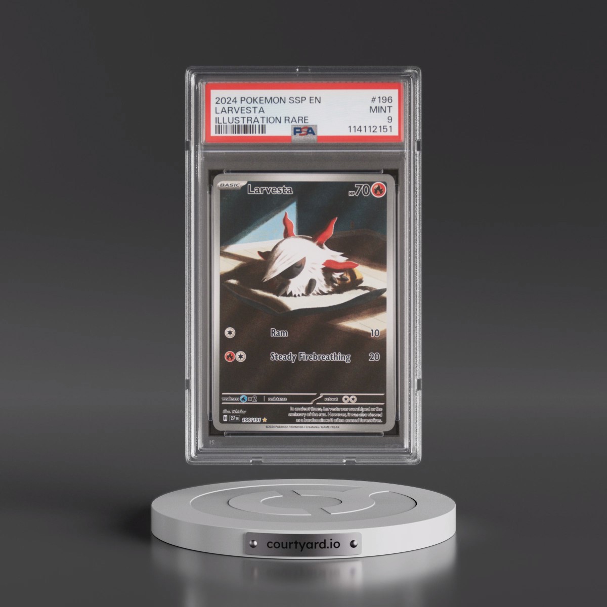 2024 Pokémon Ssp EN-Surging Sparks #196 Larvesta - Illustration Rare (PSA 9 MINT)