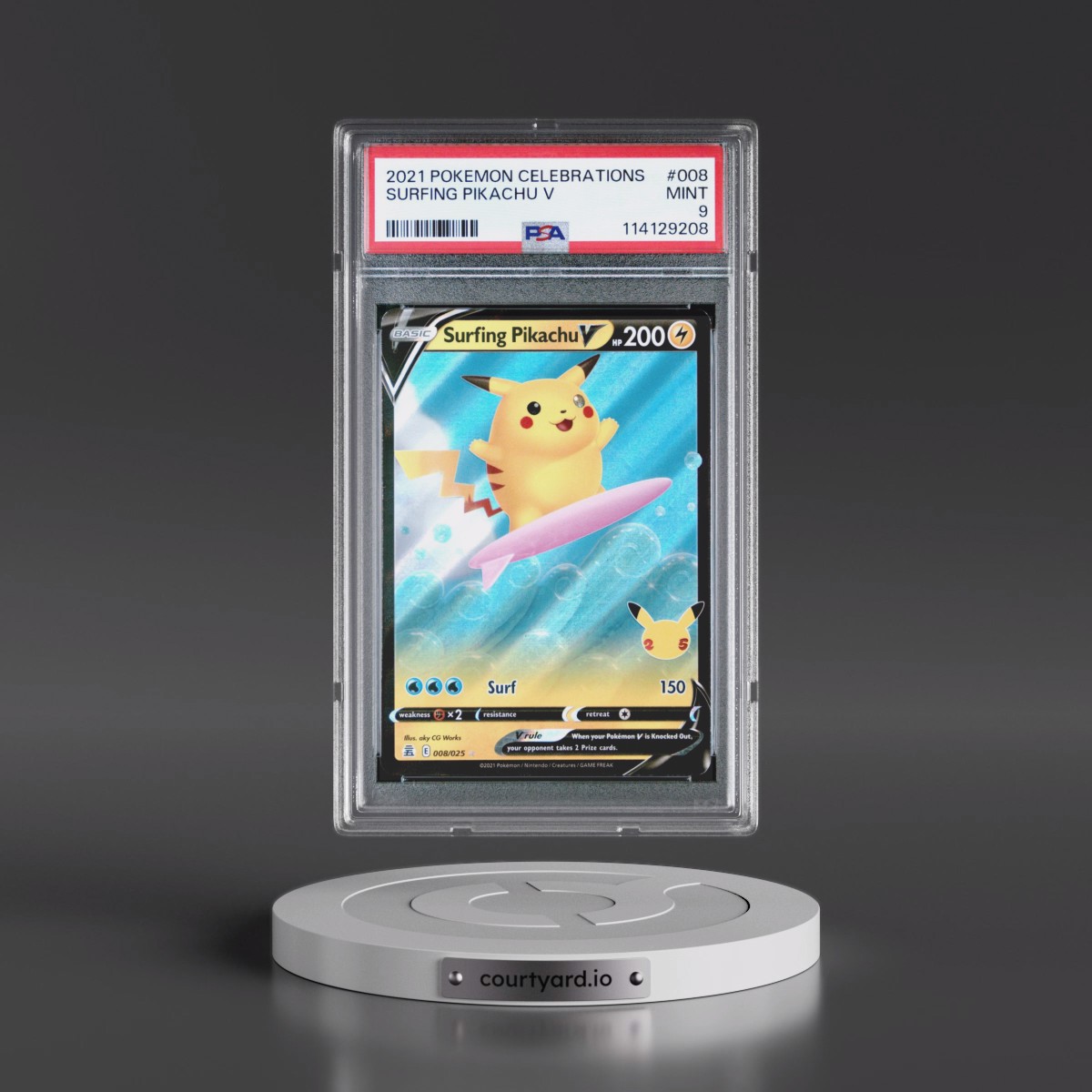 2021 Pokémon Celebrations #008 Surfing Pikachu V - Holo (PSA 9 MINT)