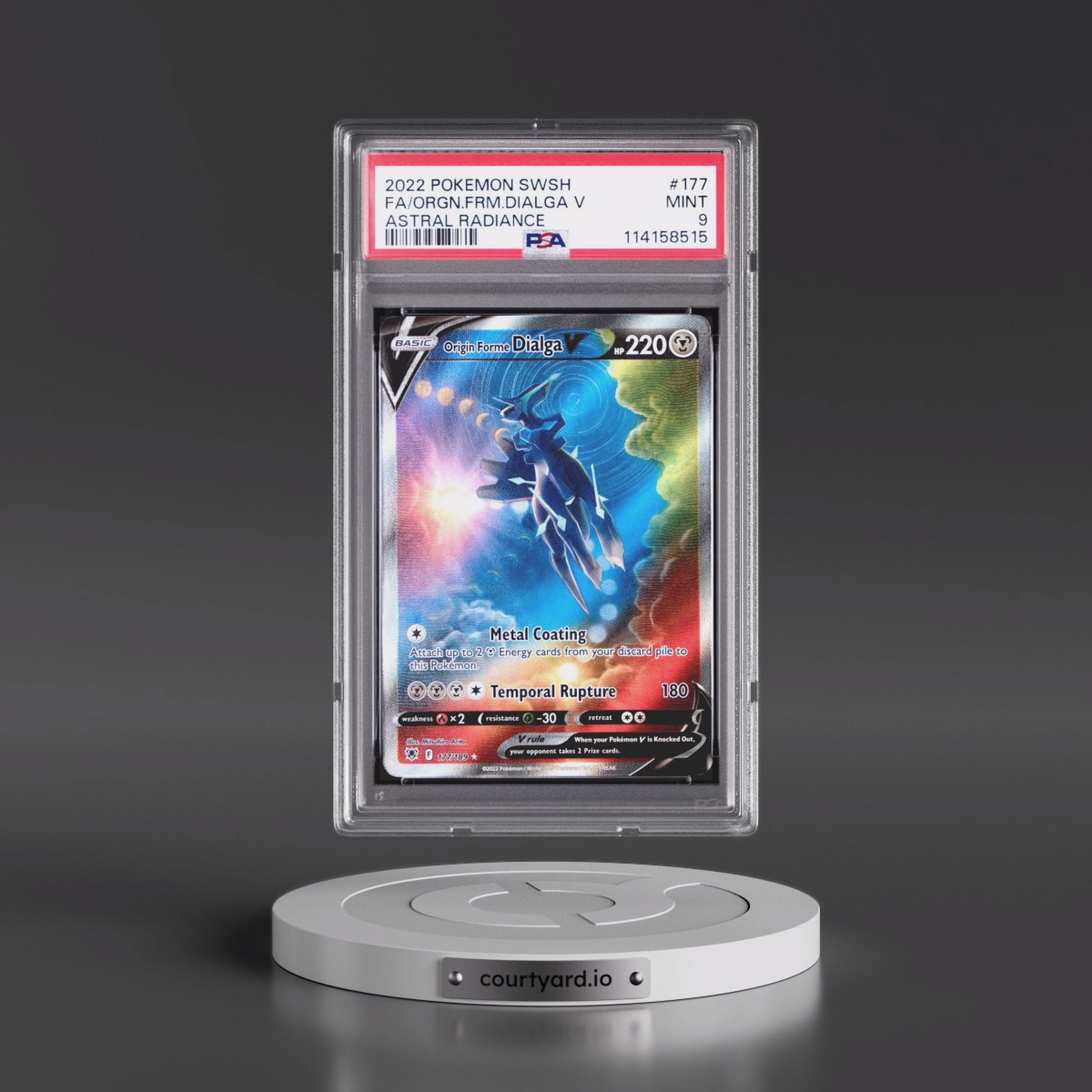 2022 Pokémon Sword & Shield Astral Radiance #177 Origin Forme Dialga V - Holo Full Art (PSA 9 MINT)