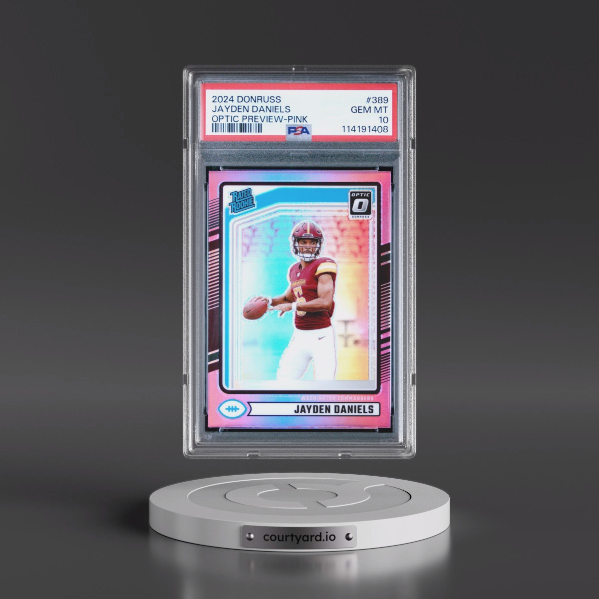 2024 Panini Donruss #389 Jayden Daniels - Optic Preview-Pink (PSA 10 GEM MINT)
