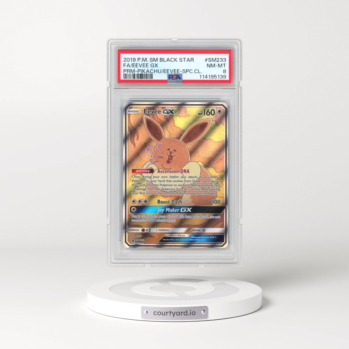 2019 Pokémon SM Black Star Promo #SM233 Eevee GX - Holo Full Art Pikachu-GX & Eevee-GX Special Collection (PSA 8 NM-MT)