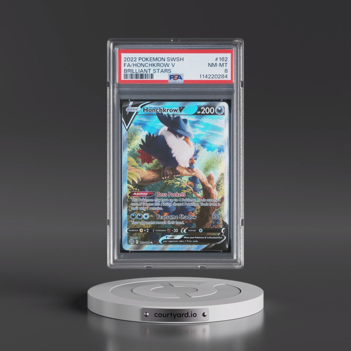 2022 Pokémon Sword & Shield Brilliant Stars #162 Honchkrow V - Holo Full Art (PSA 8 NM-MT)