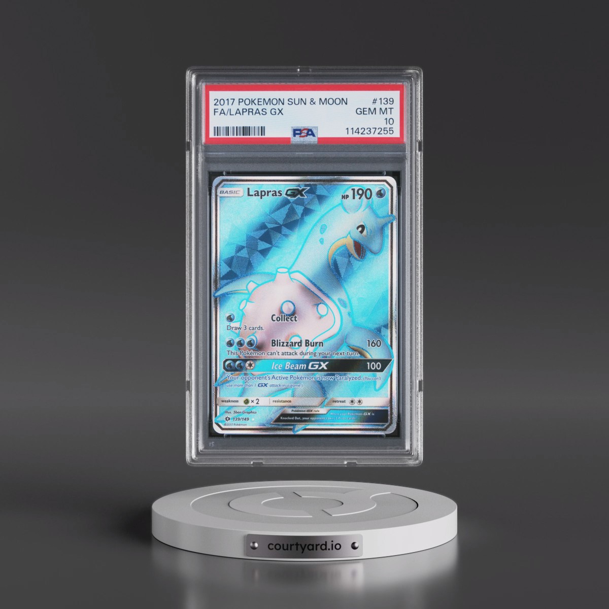 2017 Pokémon Sun & Moon #139 Lapras GX - Holo Full Art (PSA 10 GEM MINT)