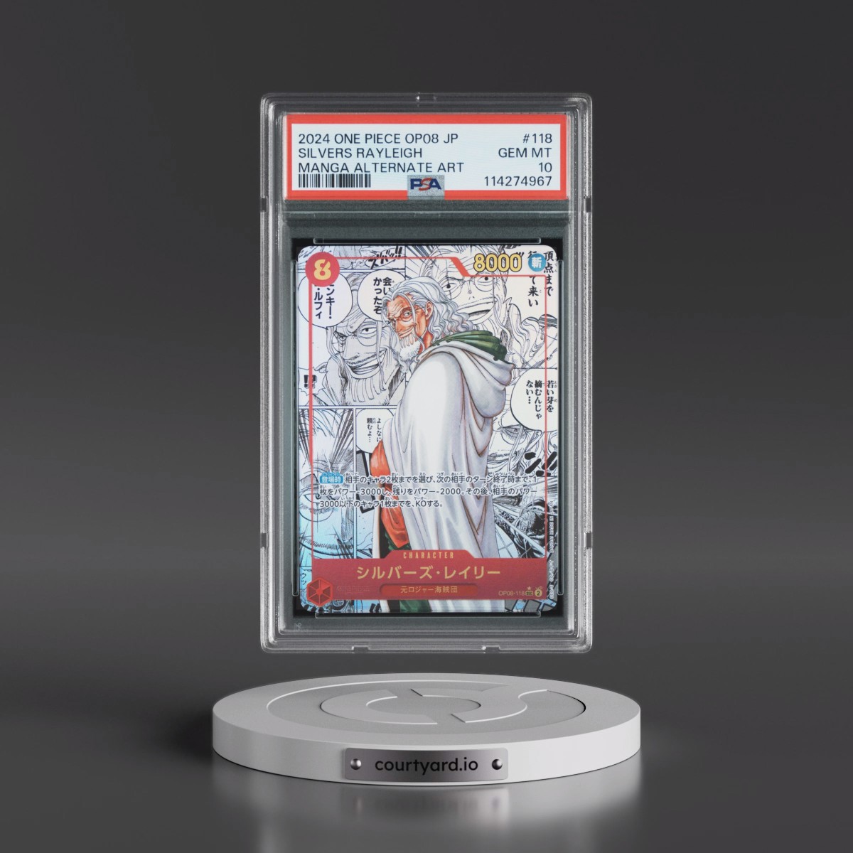 2024 One Piece Japanese OP08-Two Legends #118 Silvers Rayleigh - Manga Alternate Art (PSA 10 GEM MINT) - Photo