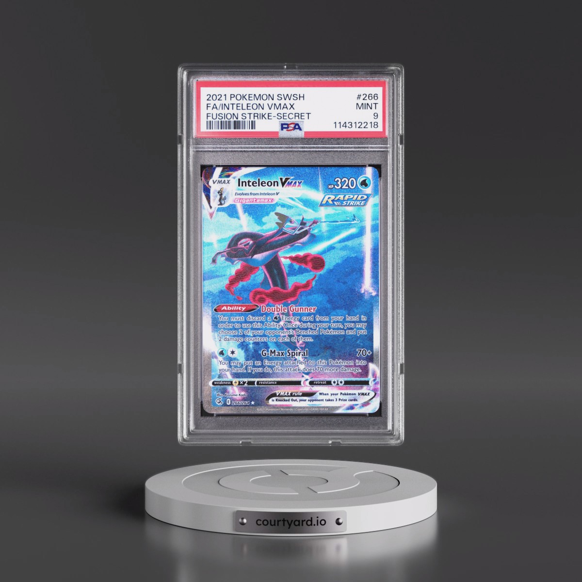 2021 Pokémon Sword & Shield Fusion Strike #266 Inteleon Vmax - Full Art Secret (PSA 9 MINT)