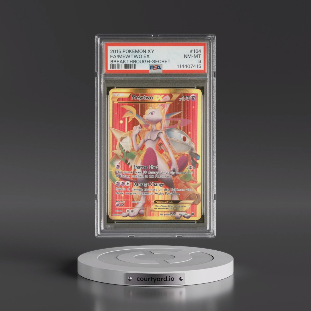2015 Pokémon XY Breakthrough #164 Mewtwo EX - Holo Full Art Secret (PSA 8 NM-MT)