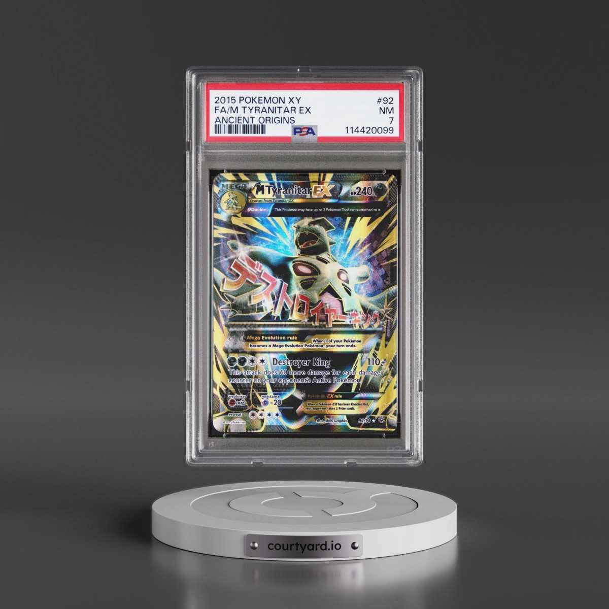 2015 Pokémon XY Ancient Origins #92 M Tyranitar EX - Holo Full Art (PSA 7 NM)