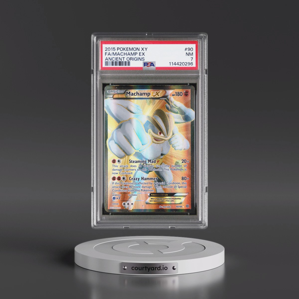 2015 Pokémon XY Ancient Origins #90 Machamp EX - Holo Full Art (PSA 7 NM)