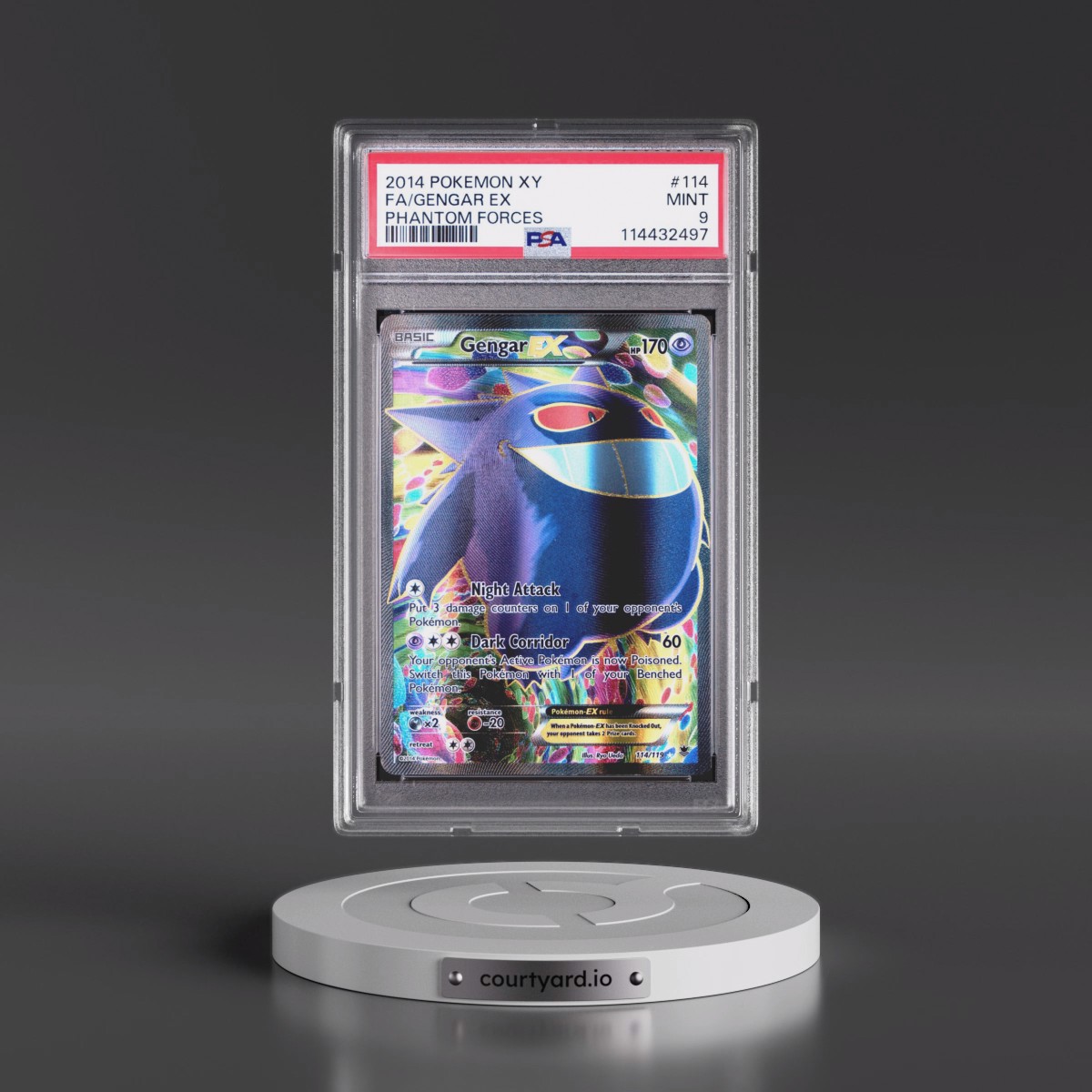 2014 Pokémon XY Phantom Forces #114 Gengar EX - Holo Full Art (PSA 9 MINT)