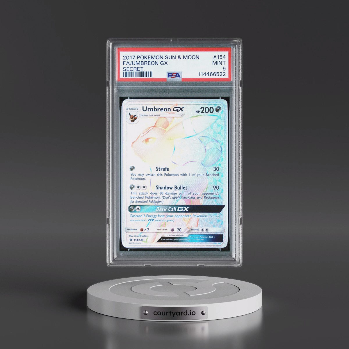 2017 Pokémon Sun & Moon #154 Umbreon GX - Holo Full Art Secret (PSA 9 MINT)