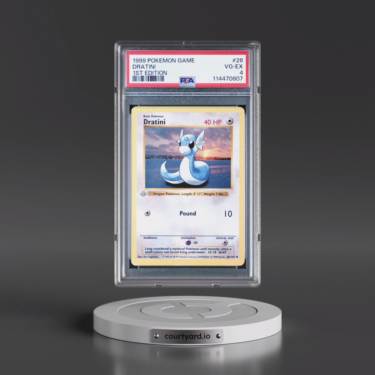 1999 Pokémon Game #26 Dratini - 1st Edition (PSA 4 VG-EX)