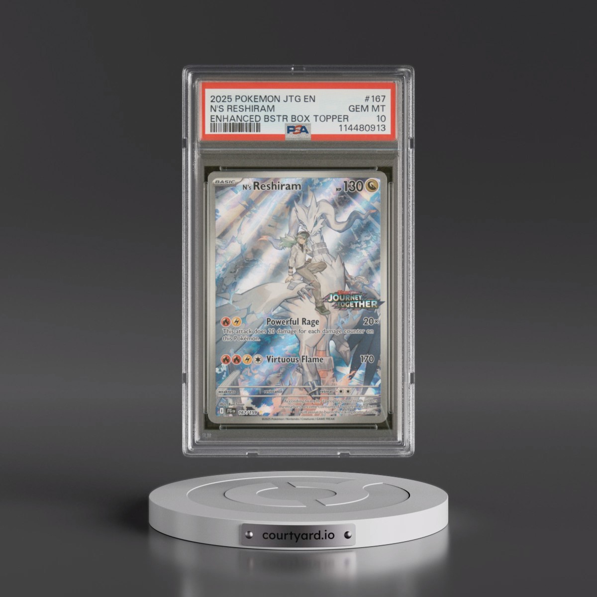 2025 Pokémon Jtg EN-Journey Together N's Reshiram - Enhanced Booster Box Topper #167 PSA 10