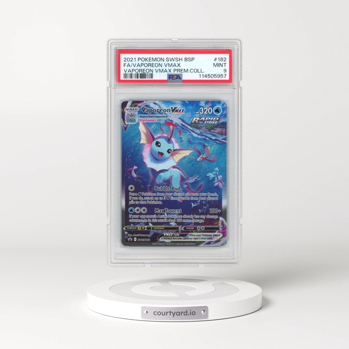 2021 Pokémon Swsh Black Star Promo #182 Vaporeon Vmax - Full Art Vaporeon Vmax Premium Collection (PSA 9 MINT)