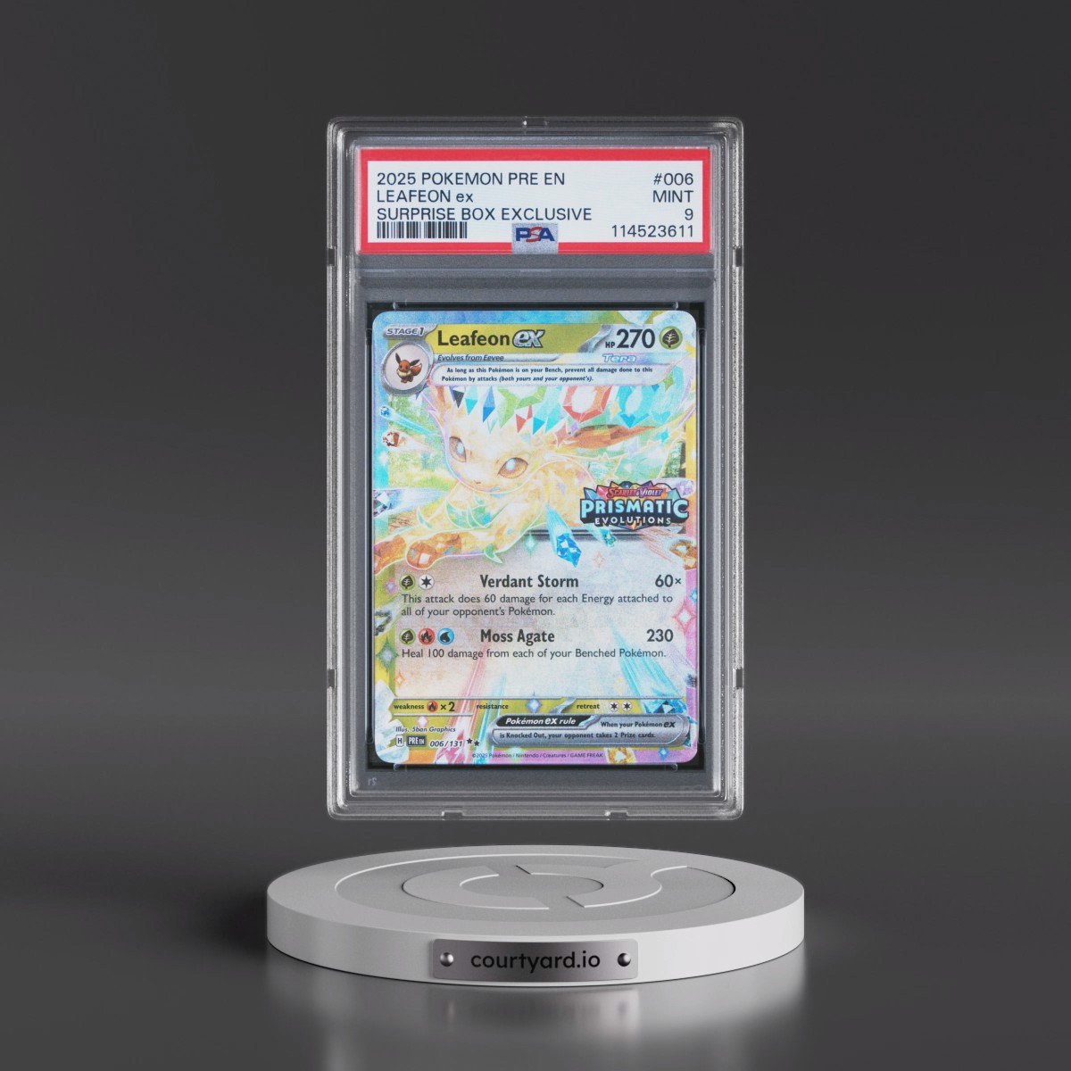 2025 Pokémon Pre EN-Prismatic Evolutions #006 Leafeon EX - Holo Surprise Box Exclusive (PSA 9 MINT)