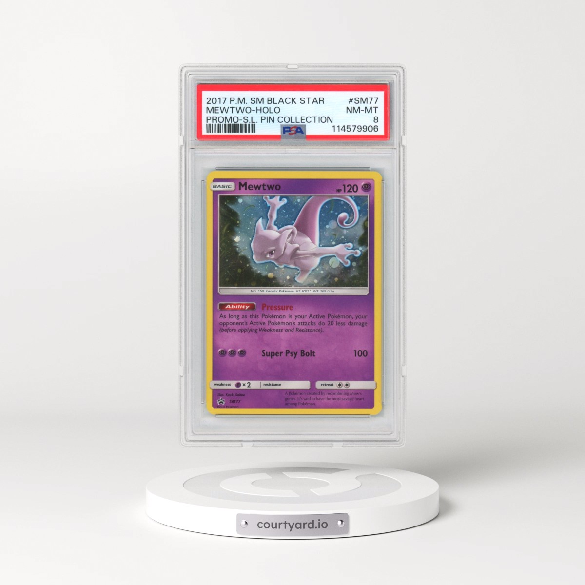 2017 Pokémon SM Black Star Promo #SM77 Mewtwo - Holo Shining Legends Pin Collection (PSA 8 NM-MT)