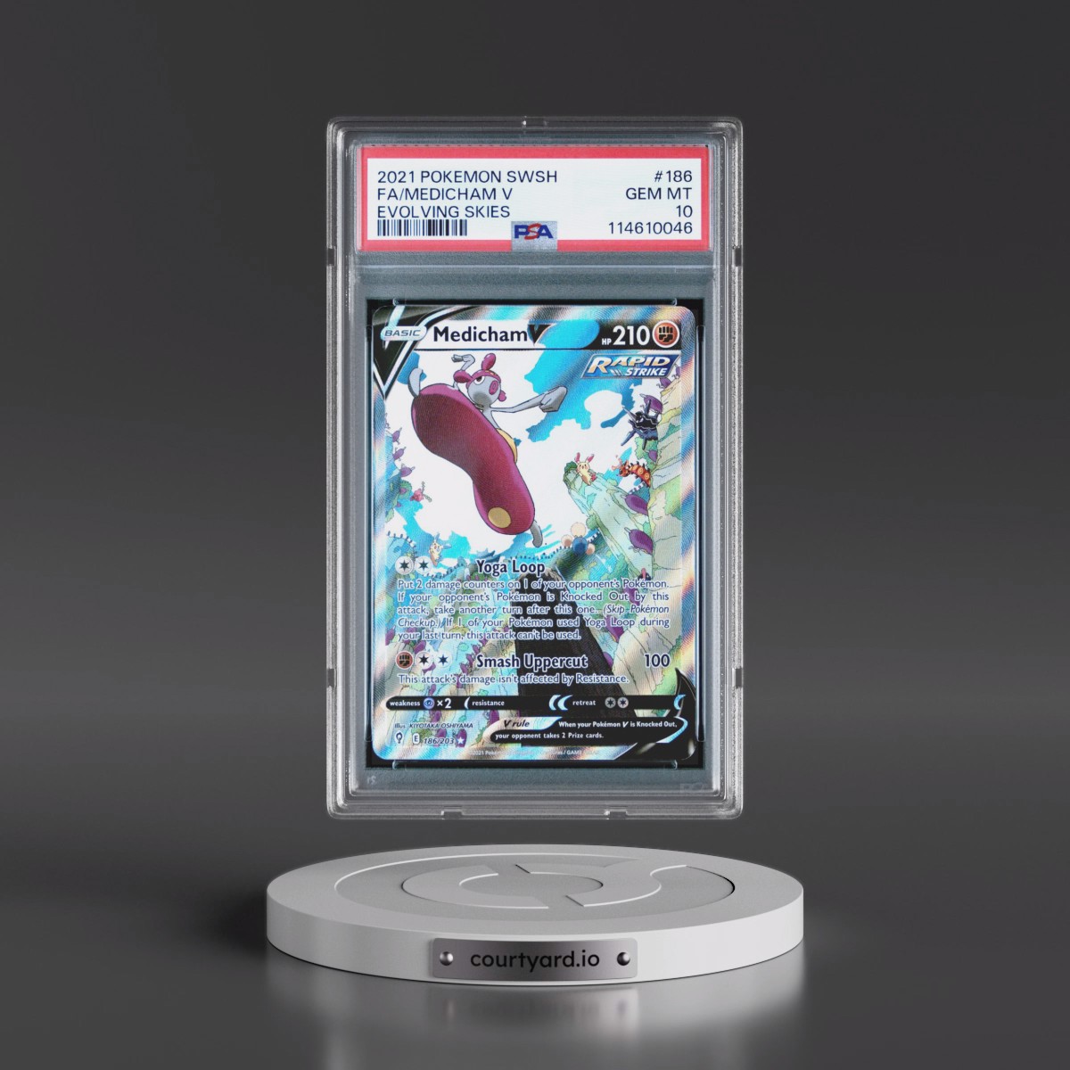 2021 Pokémon Sword & Shield Evolving Skies #186 Medicham V - Holo Full Art (PSA 10 GEM MINT)