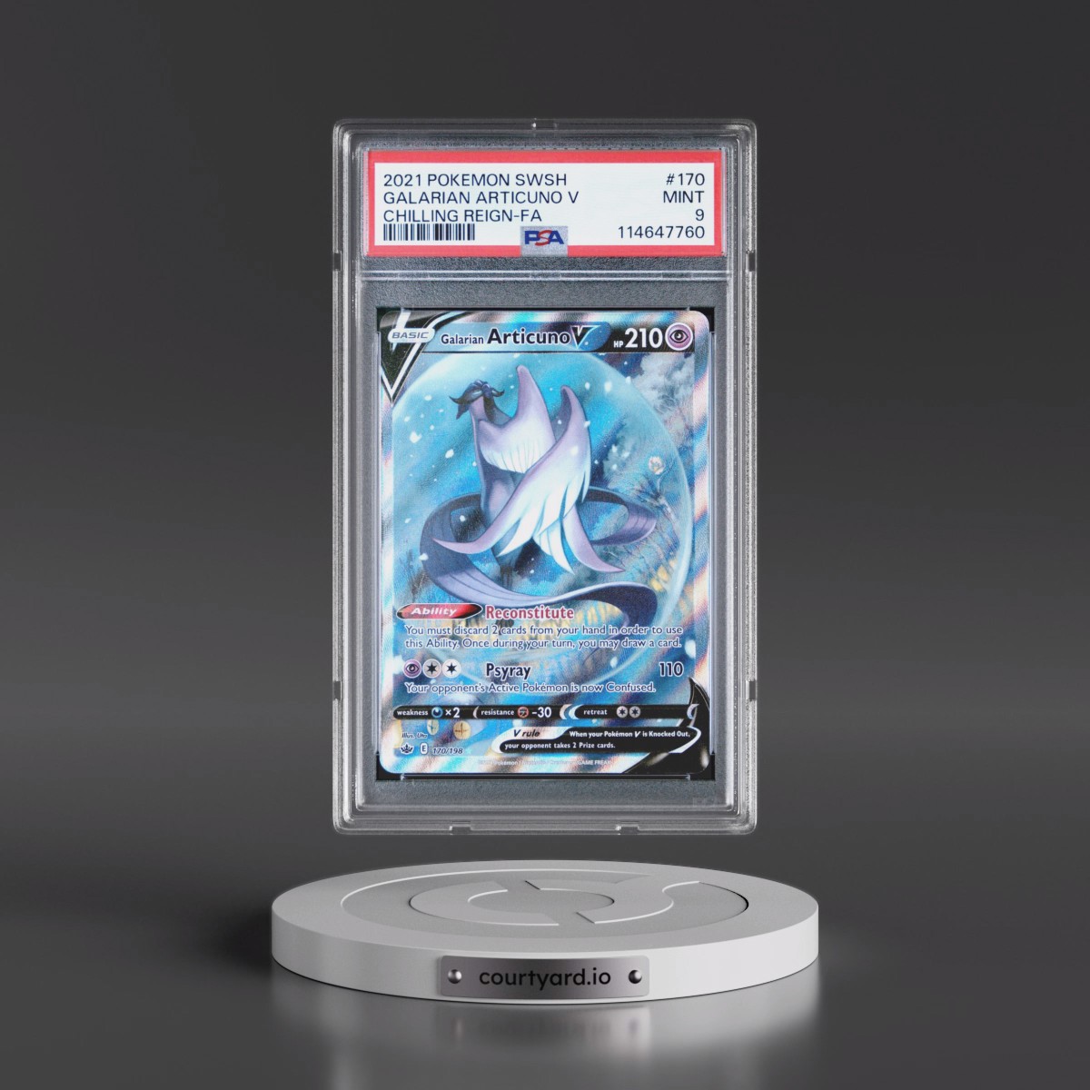 2021 Pokémon Sword & Shield Chilling Reign #170 Galarian Articuno V - Holo Full Art (PSA 9 MINT)