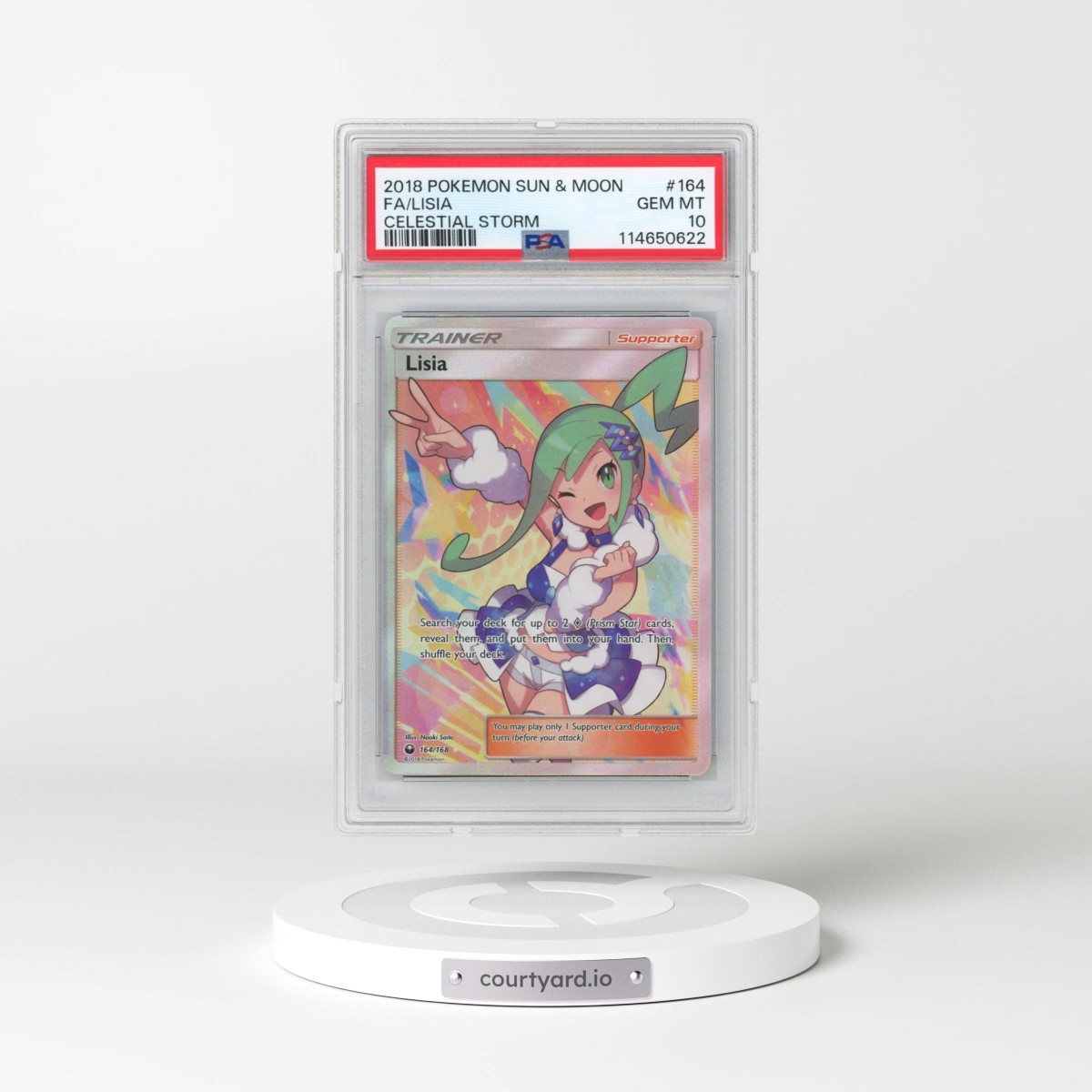 2018 Pokémon Sun & Moon Celestial Storm #164 Lisia - Full Art (PSA 10 GEM MINT)