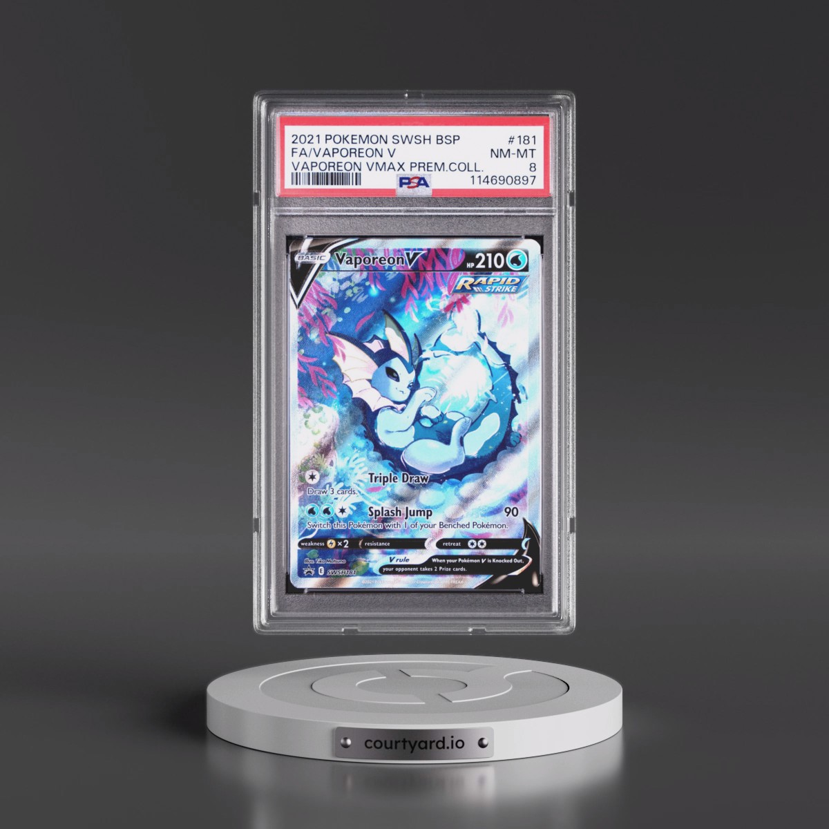 2021 Pokémon Swsh Black Star Promo #181 Vaporeon V - Holo Full Art Vaporeon Vmax Premium Collection (PSA 8 NM-MT)