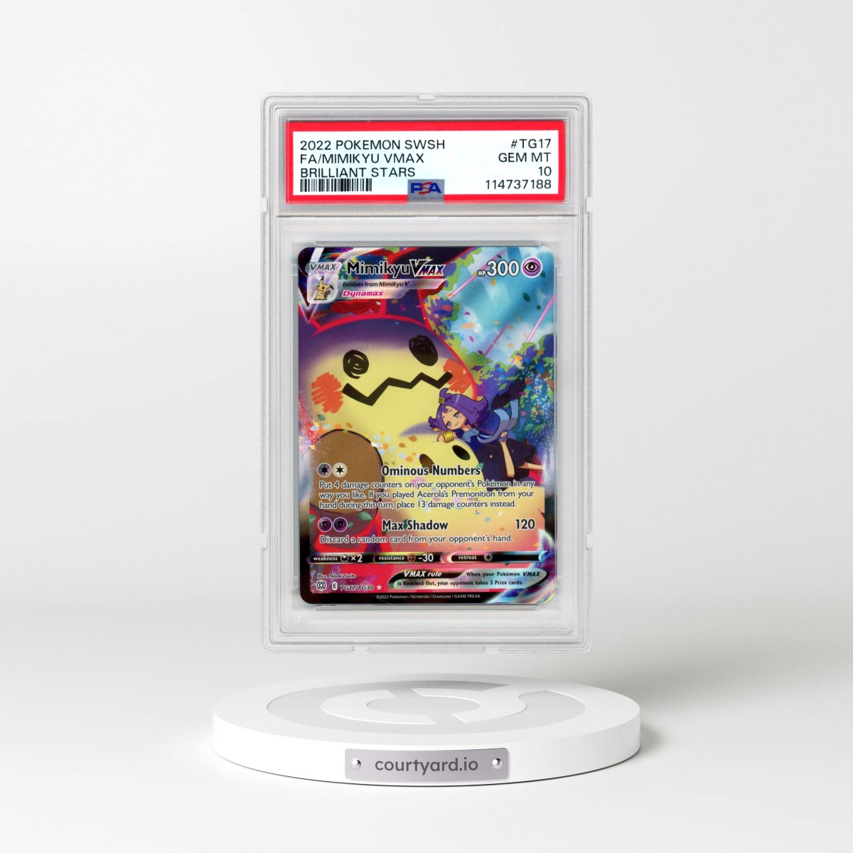 2022 Pokémon Sword & Shield Brilliant Stars #TG17 Mimikyu Vmax - Full Art (PSA 10 GEM MINT)