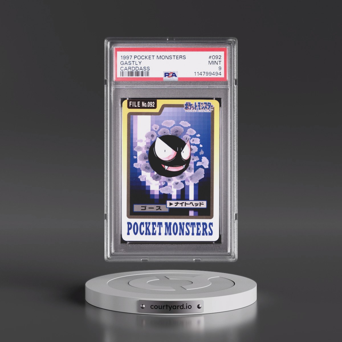 1997 Pocket Monsters Carddass #092 Gastly (PSA 9 MINT)