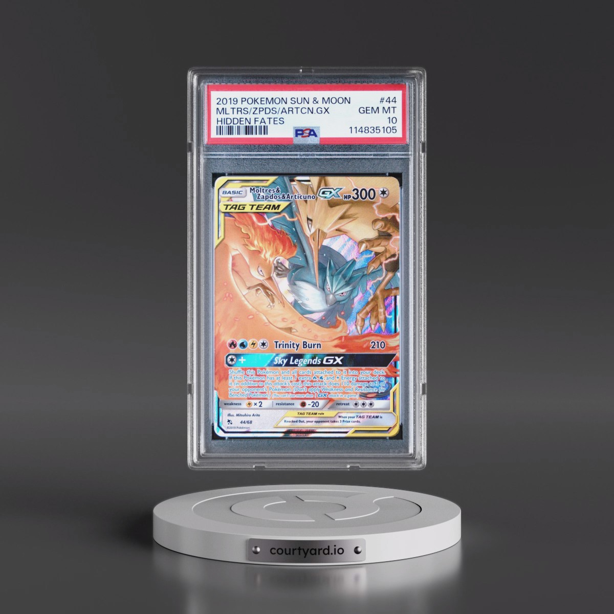 2019 Pokémon Sun & Moon Hidden Fates #44 Moltres & Zapdos & Articuno GX - Holo (PSA 10 GEM MINT)