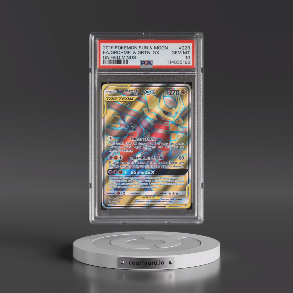 2019 Pokémon Sun & Moon Unified Minds #228 Garchomp & Giratina GX - Holo Full Art (PSA 10 GEM MINT)