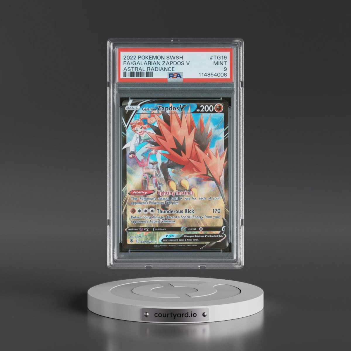 2022 Pokémon Sword & Shield Astral Radiance #TG19 Galarian Zapdos V - Holo Full Art (PSA 9 MINT)