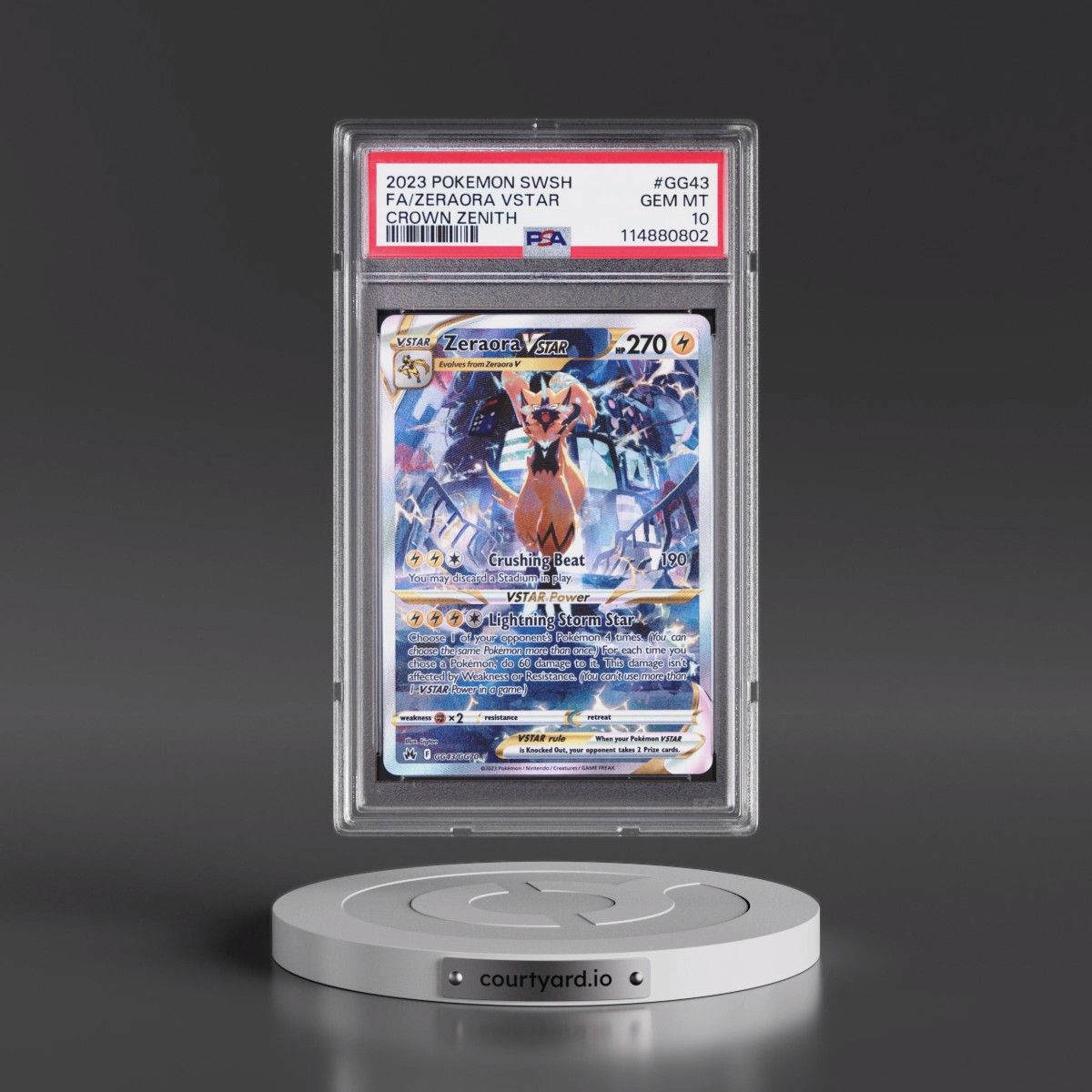 2023 Pokémon Sword and Shield Crown Zenith #GG43 Zeraora Vstar - Full Art (PSA 10 GEM MINT)