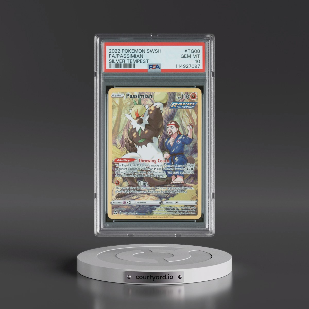 2022 Pokémon Sword & Shield Silver Tempest #TG08 Passimian - Full Art (PSA 10 GEM MINT)