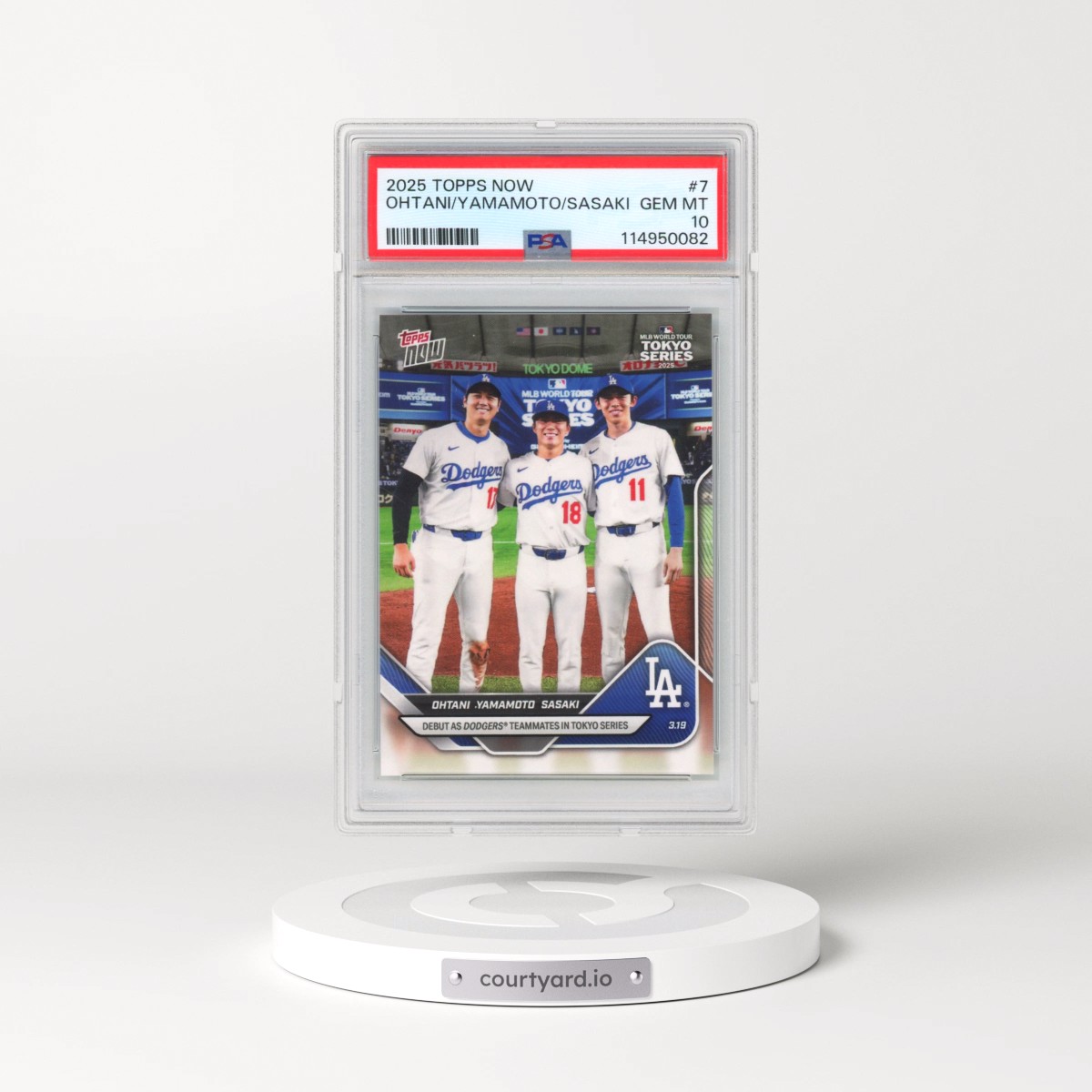 2025 Topps Now #7 Roki Sasaki/Shohei Ohtani/Yoshinobu Yamamoto (PSA 10 GEM MINT)